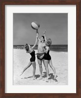 Framed 1950s Teens Jumping For Beach Ball