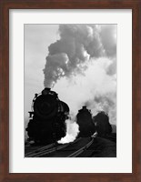 Framed 1930s 1940s Head-On View Of Three Steam Engines