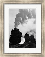Framed 1930s 1940s Head-On View Of Three Steam Engines