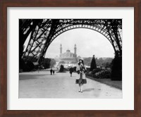 Framed 1920s Woman Walking Under The Eiffel Tower