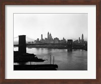 Framed 1950s Twilight Skyline Manhattan Brooklyn Bridge?