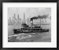 Framed 1940s Steam Engine Tugboat On Hudson River