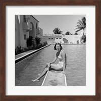 Framed 1930s Woman On Pool Diving Board