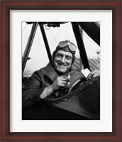Framed 1920s Smiling Man Pilot In Cockpit Of Airplane