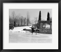Framed 1920s Couple Man Woman Ice Skating