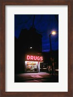 Framed 1980s 24 Hour Drug Store Neon Sign