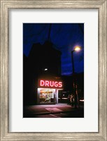 Framed 1980s 24 Hour Drug Store Neon Sign