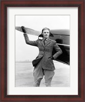 Framed 1930s Woman Aviator Pilot Standing Next To Airplane