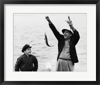 Framed 1950s 1960s Boy Fishing With Father Or Grandfather