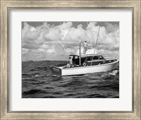 Framed 1950s 3 Men Trolling Off Of Fishing Boat