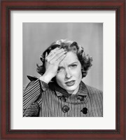 Framed 1950s Stressed Woman In Striped Dress