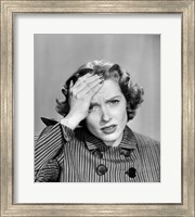 Framed 1950s Stressed Woman In Striped Dress