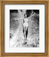 Framed 1950s Smiling Woman In White Two Piece Bathing Suit