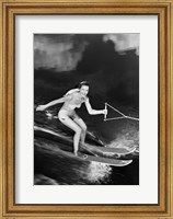 Framed 1950s Smiling Woman In A White Two Piece Bathing Suit