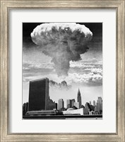 Framed 1950s 1960s Mushroom Cloud Over United Nations Building