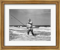 Framed 1950s Older Man Standing In Surf