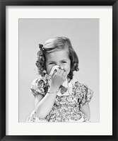 Framed 1940s Little Girl Blowing Her Nose