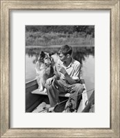 Framed 1930s Boy And Collie Dog