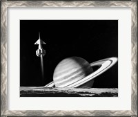 Framed 1960s Space Rocket Flying Past Saturn