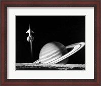 Framed 1960s Space Rocket Flying Past Saturn