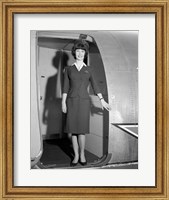 Framed 1960s Smiling Stewardess Standing In Doorway