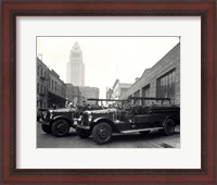 Framed 1920s 1930s Two Fire Trucks