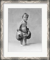 Framed 1930s Baby Boy Toddler Wearing  Boxing Gloves