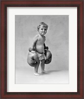 Framed 1930s Baby Boy Toddler Wearing  Boxing Gloves