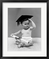 Framed 1940s Baby Wearing Graduation Cap