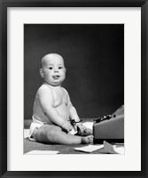 Framed 1950s 1960s Baby In Diaper Sticking Out Tongue