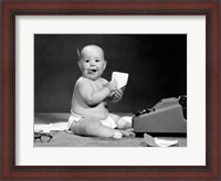 Framed 1960s Eager Baby Accountant Working At Adding Machine