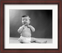 Framed 1950s Baby Seated With Eyes Closed