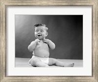 Framed 1950s Baby Seated With Eyes Closed