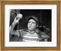 Framed 1950s Boy In Tee-Shirt And Cap
