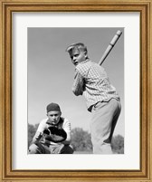Framed 1950s Teen Boy At Bat