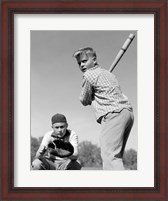 Framed 1950s Teen Boy At Bat