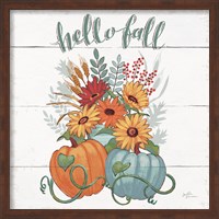 Framed Fall Fun II - Gray and Blue Pumpkin