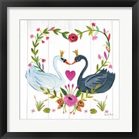 Framed 'Swan Love III' border=