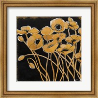 Framed Gold Black Line Poppies I
