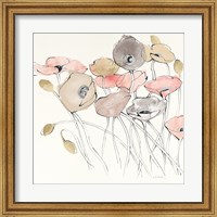 Framed Black Line Poppies I Watercolor Neutral