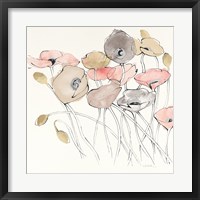 Framed Black Line Poppies I Watercolor Neutral