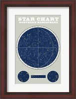Framed Northern Star Chart Blue Gray