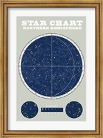 Framed Northern Star Chart Blue Gray