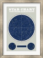 Framed Northern Star Chart Blue Gray