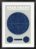 Framed Northern Star Chart Blue Gray