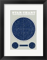 Framed Northern Star Chart Blue Gray