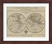 Framed Map of the World Sepia