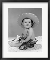 Framed 1960s Baby Girl Wearing Cowboy Hat
