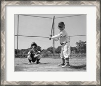 Framed 1960s Two Boys Playing Baseball