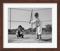 Framed 1960s Two Boys Playing Baseball